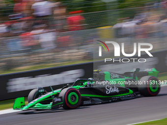 Zhou Guanyu of China drives the (24) Stake F1 Team Kick Sauber C44 during the FP3 of the Formula 1 Pirelli Gran Premio d'Italia 2024 in Monz...