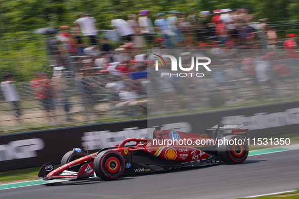 Charles Leclerc of Monaco drives the (16) Scuderia Ferrari SF-24 during the FP3 of the Formula 1 Pirelli Gran Premio d'Italia 2024 in Monza,...