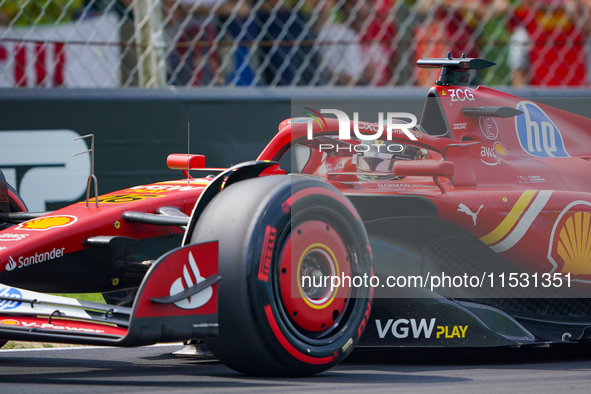 Charles Leclerc of Monaco drives the (16) Scuderia Ferrari SF-24 during the FP3 of the Formula 1 Pirelli Gran Premio d'Italia 2024 in Monza,...