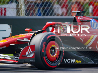 Charles Leclerc of Monaco drives the (16) Scuderia Ferrari SF-24 during the FP3 of the Formula 1 Pirelli Gran Premio d'Italia 2024 in Monza,...