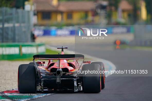 Charles Leclerc of Monaco drives the (16) Scuderia Ferrari SF-24 during the FP3 of the Formula 1 Pirelli Gran Premio d'Italia 2024 in Monza,...