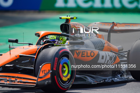 Lando Norris of the United Kingdom drives the (04) McLaren F1 Team MCL38 during FP3 of the Formula 1 Pirelli Gran Premio d'Italia 2024 in Mo...