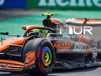 Lando Norris of the United Kingdom drives the (04) McLaren F1 Team MCL38 during FP3 of the Formula 1 Pirelli Gran Premio d'Italia 2024 in Mo...