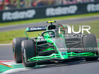 Zhou Guanyu of China drives the (24) Stake F1 Team Kick Sauber C44 during the FP3 of the Formula 1 Pirelli Gran Premio d'Italia 2024 in Monz...