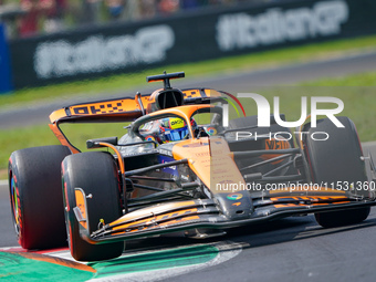 Oscar Piastri of Australia drives the (81) McLaren F1 Team MCL38 during FP3 of the Formula 1 Pirelli Gran Premio d'Italia 2024 in Monza, Ita...