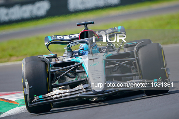 George Russell of the United Kingdom drives the (63) Mercedes-AMG PETRONAS F1 Team W15 during the FP3 of the Formula 1 Pirelli Gran Premio d...