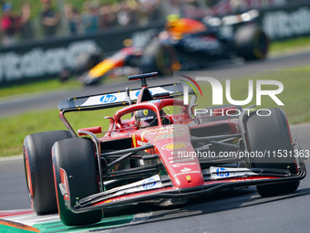 Charles Leclerc of Monaco drives the (16) Scuderia Ferrari SF-24 during the FP3 of the Formula 1 Pirelli Gran Premio d'Italia 2024 in Monza,...