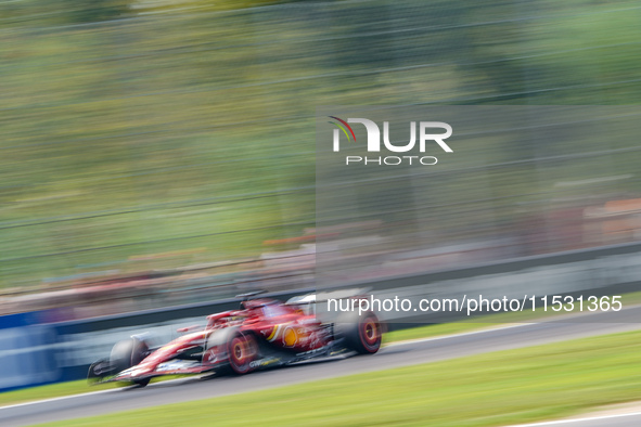 Charles Leclerc of Monaco drives the (16) Scuderia Ferrari SF-24 during the FP3 of the Formula 1 Pirelli Gran Premio d'Italia 2024 in Monza,...