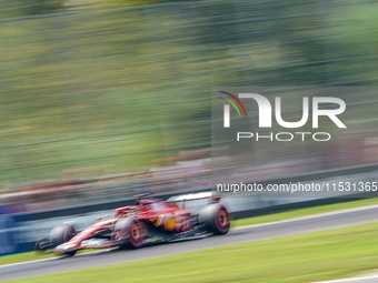 Charles Leclerc of Monaco drives the (16) Scuderia Ferrari SF-24 during the FP3 of the Formula 1 Pirelli Gran Premio d'Italia 2024 in Monza,...