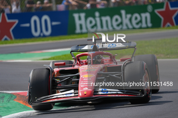 Charles Leclerc of Monaco drives the (16) Scuderia Ferrari SF-24 Ferrari during the Formula 1 Pirelli Gran Premio d'Italia 2024 in Monza, It...