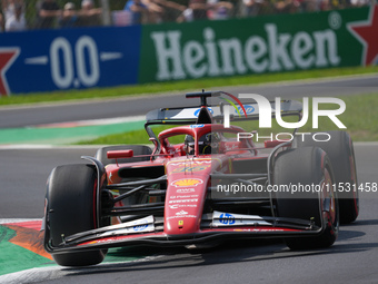 Charles Leclerc of Monaco drives the (16) Scuderia Ferrari SF-24 Ferrari during the Formula 1 Pirelli Gran Premio d'Italia 2024 in Monza, It...