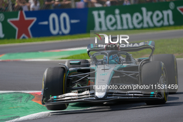 George Russell of the UK drives the (63) Mercedes-AMG Petronas F1 Team F1 W15 E Performance Mercedes during the Formula 1 Pirelli Gran Premi...