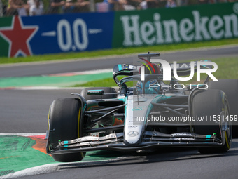 George Russell of the UK drives the (63) Mercedes-AMG Petronas F1 Team F1 W15 E Performance Mercedes during the Formula 1 Pirelli Gran Premi...