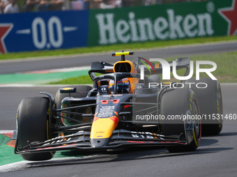 Sergio Perez of Mexico drives the (11) Oracle Red Bull Racing RB20 Honda RBPT during the Formula 1 Pirelli Gran Premio d'Italia 2024 in Monz...