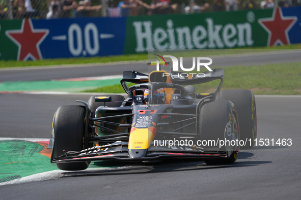 Sergio Perez of Mexico drives the (11) Oracle Red Bull Racing RB20 Honda RBPT during the Formula 1 Pirelli Gran Premio d'Italia 2024 in Monz...