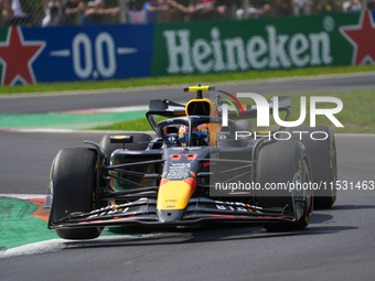 Sergio Perez of Mexico drives the (11) Oracle Red Bull Racing RB20 Honda RBPT during the Formula 1 Pirelli Gran Premio d'Italia 2024 in Monz...