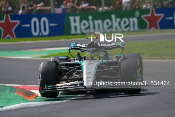 Lewis Hamilton of the UK drives the (44) Mercedes-AMG Petronas F1 Team F1 W15 E Performance Mercedes during the Formula 1 Pirelli Gran Premi...