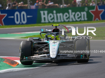 Lewis Hamilton of the UK drives the (44) Mercedes-AMG Petronas F1 Team F1 W15 E Performance Mercedes during the Formula 1 Pirelli Gran Premi...