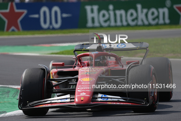 Charles Leclerc of Monaco drives the (16) Scuderia Ferrari SF-24 Ferrari during the Formula 1 Pirelli Gran Premio d'Italia 2024 in Monza, It...