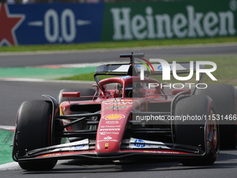 Charles Leclerc of Monaco drives the (16) Scuderia Ferrari SF-24 Ferrari during the Formula 1 Pirelli Gran Premio d'Italia 2024 in Monza, It...