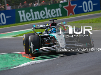 George Russell of the UK drives the (63) Mercedes-AMG Petronas F1 Team F1 W15 E Performance Mercedes during the Formula 1 Pirelli Gran Premi...