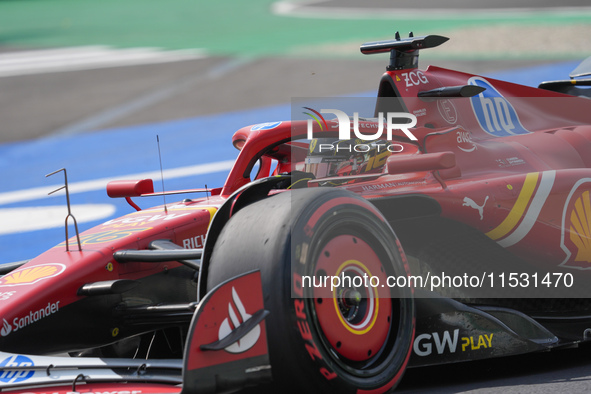 Charles Leclerc of Monaco drives the (16) Scuderia Ferrari SF-24 Ferrari during the Formula 1 Pirelli Gran Premio d'Italia 2024 in Monza, It...