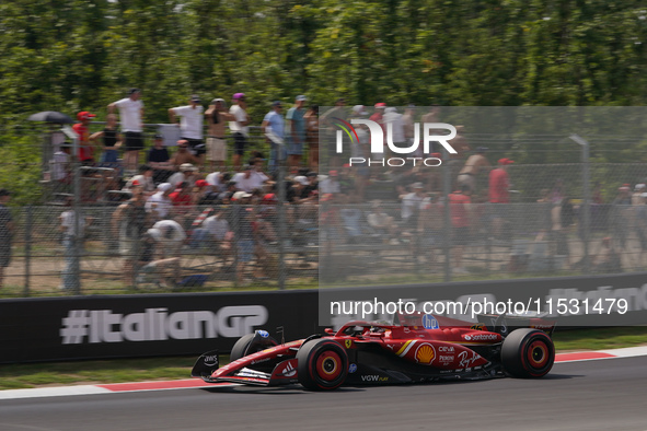 Charles Leclerc of Monaco drives the (16) Scuderia Ferrari SF-24 Ferrari during the Formula 1 Pirelli Gran Premio d'Italia 2024 in Monza, It...