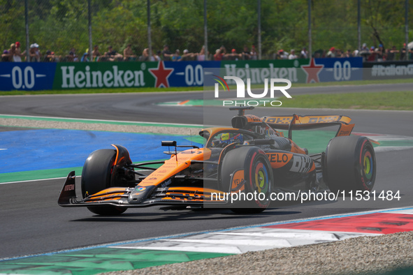 Oscar Piastri of Australia drives the (81) McLaren F1 Team MCL38 Mercedes during the Formula 1 Pirelli Gran Premio d'Italia 2024 in Monza, I...