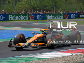 Oscar Piastri of Australia drives the (81) McLaren F1 Team MCL38 Mercedes during the Formula 1 Pirelli Gran Premio d'Italia 2024 in Monza, I...