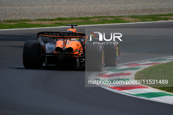 Oscar Piastri of Australia drives the (81) McLaren F1 Team MCL38 Mercedes during the Formula 1 Pirelli Gran Premio d'Italia 2024 in Monza, I...