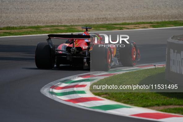 Charles Leclerc of Monaco drives the (16) Scuderia Ferrari SF-24 Ferrari during the Formula 1 Pirelli Gran Premio d'Italia 2024 in Monza, It...