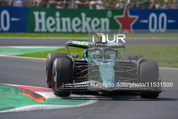 Fernando Alonso of Spain drives the (14) Aston Martin Aramco Cognizant F1 Team AMR24 Mercedes during the Formula 1 Pirelli Gran Premio d'Ita...