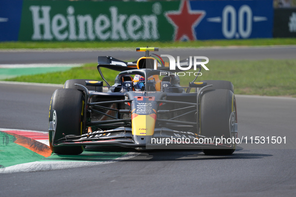 Sergio Perez of Mexico drives the (11) Oracle Red Bull Racing RB20 Honda RBPT during the Formula 1 Pirelli Gran Premio d'Italia 2024 in Monz...