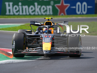 Sergio Perez of Mexico drives the (11) Oracle Red Bull Racing RB20 Honda RBPT during the Formula 1 Pirelli Gran Premio d'Italia 2024 in Monz...