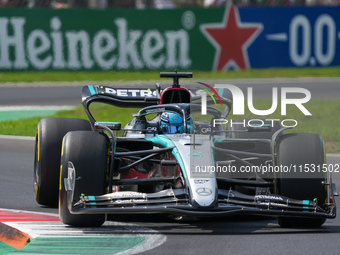 George Russell of the UK drives the (63) Mercedes-AMG Petronas F1 Team F1 W15 E Performance Mercedes during the Formula 1 Pirelli Gran Premi...