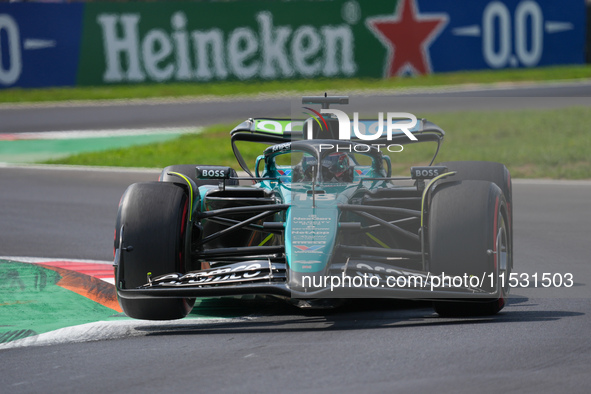 Lance Stroll of Canada drives the (18) Aston Martin Aramco Cognizant F1 Team AMR24 Mercedes during the Formula 1 Pirelli Gran Premio d'Itali...