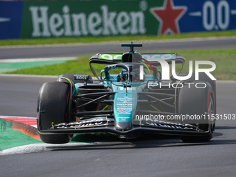 Lance Stroll of Canada drives the (18) Aston Martin Aramco Cognizant F1 Team AMR24 Mercedes during the Formula 1 Pirelli Gran Premio d'Itali...