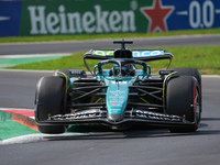 Lance Stroll of Canada drives the (18) Aston Martin Aramco Cognizant F1 Team AMR24 Mercedes during the Formula 1 Pirelli Gran Premio d'Itali...