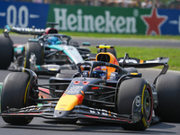 Sergio Perez of Mexico drives the (11) Oracle Red Bull Racing RB20 Honda RBPT during the Formula 1 Pirelli Gran Premio d'Italia 2024 in Monz...