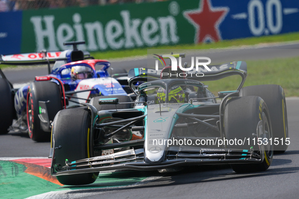 Lewis Hamilton of the UK drives the (44) Mercedes-AMG Petronas F1 Team F1 W15 E Performance Mercedes during the Formula 1 Pirelli Gran Premi...