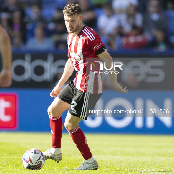 Jack McMillan #2 of Exeter City F.C. during the Sky Bet League 1 match between Bolton Wanderers and Exeter City at the Toughsheet Stadium in...