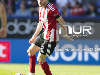 Jack McMillan #2 of Exeter City F.C. during the Sky Bet League 1 match between Bolton Wanderers and Exeter City at the Toughsheet Stadium in...