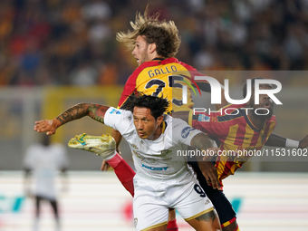 Gianluca Lapadula of Cagliari Calcio is in action during the Serie A match between Lecce and Cagliari in Lecce, Italy, on August 31, 2024. (