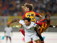 Gianluca Lapadula of Cagliari Calcio is in action during the Serie A match between Lecce and Cagliari in Lecce, Italy, on August 31, 2024. (