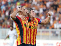 Nikola Krstovic of US Lecce celebrates a goal during the Serie A match between Lecce and Cagliari in Lecce, Italy, on August 31, 2024. (