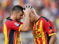 Nikola Krstovic of US Lecce celebrates a goal during the Serie A match between Lecce and Cagliari in Lecce, Italy, on August 31, 2024. (