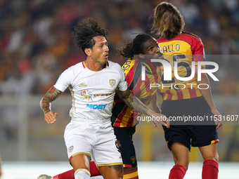 Gianluca Lapadula of Cagliari Calcio is in action during the Serie A match between Lecce and Cagliari in Lecce, Italy, on August 31, 2024. (