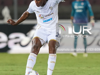 Yerry Mina of Cagliari Calcio is in action during the Serie A match between Lecce and Cagliari in Lecce, Italy, on August 31, 2024. (