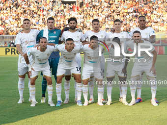 Players from Cagliari Calcio participate in the Serie A match against US Lecce in Lecce, Italy, on August 31, 2024 (