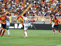 Nikola Krstovic of US Lecce scores a goal during the Serie A match between Lecce and Cagliari in Lecce, Italy, on August 31, 2024. (